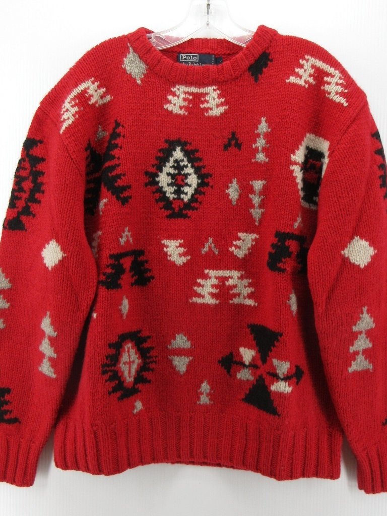 Vtg Polo Ralph Lauren Sweater Large Wool Southwestern Aztec Hand Knit
